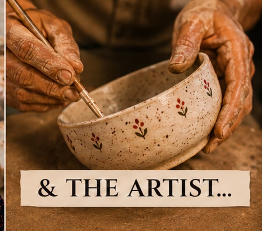 Potter's hands shaping a ceramic bowl — the artist