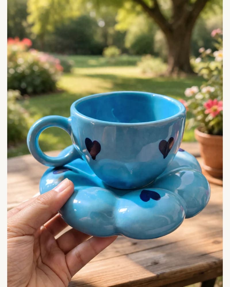 Blue Heart Mug & Saucer | Heart Cup | Heart Coffee Mug | Cute Heart Mug | Gift Mug | Pintresty Mug | Handmade Mug | Heart Surprise Mug | Blue Heart Mug |Heart Mug & Saucer | Mug & Saucer