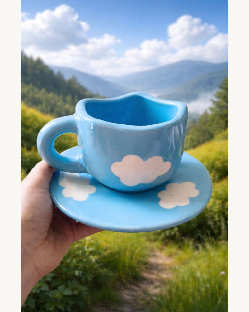 Blue Cloud Mug & Saucer | Cloud Cup | Cloud Coffee Mug | Cute Cloud Mug | Gift Mug | Pintresty Mug | Handmade Mug | Cloud Surprise Mug | White Cloud Mug & Saucer | Mug & Saucer