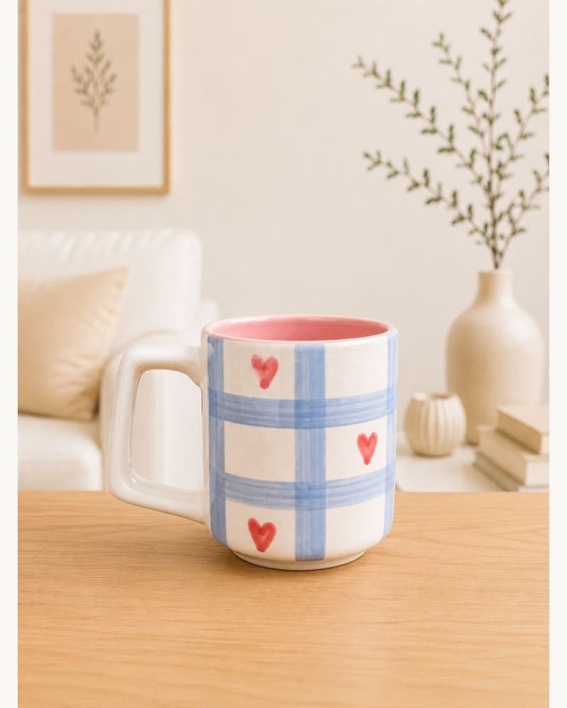Blue Check Mug | Check Heart Mug | Pinteresty Mug | Blue & Red Mug | Gift Mug