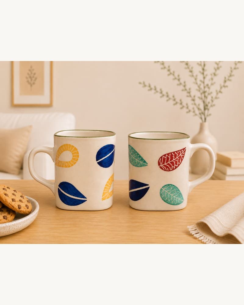 Multicolor Leaf Mug | Botanical Ceramic Mug | Square Coffee Mug | Nature Inspired Mug | Pinteresty Mug